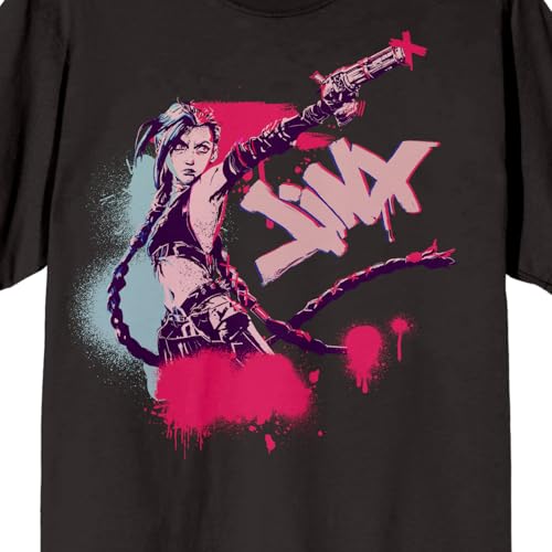 Arcane League of Legends Jinx Front & Back Art Adult Black Crew Neck Short Sleeve T-Shirt2