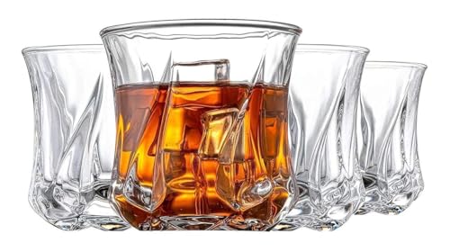 ZROY ENTERPRISE Premium Crystal Whiskey Glass – Twisted Design, Set of 6, 300ml Old Fashioned Tumbler for Bourbon, Scotch & Cocktails (6, Round Twisted)