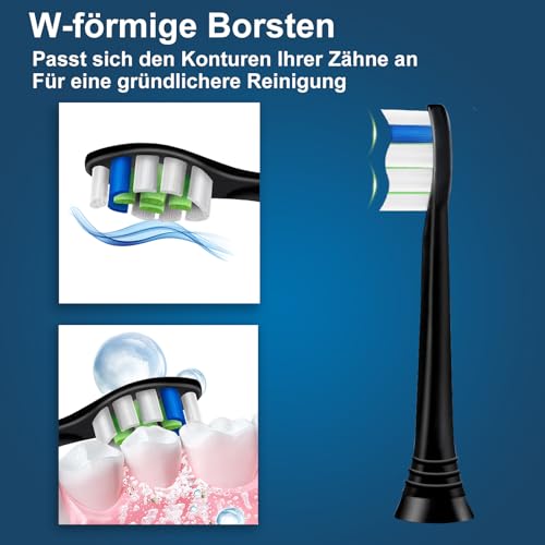 16er Precision Clean Ersatzbürsten Kompatibel mit Philips Sonicare Schallzahnbürste, 8er Schwarz und 8er Weiß Bürstenköpfe. – Bild 5