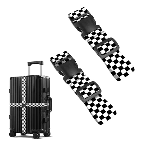 Image of Nuxovilar Luggage Straps of 2 Set Black and White Checkerboard 1.96x70.86in | Luggage straps Durable for Fashion Forward MaterialTravel Essentials for 22-28 Inch Suitcases