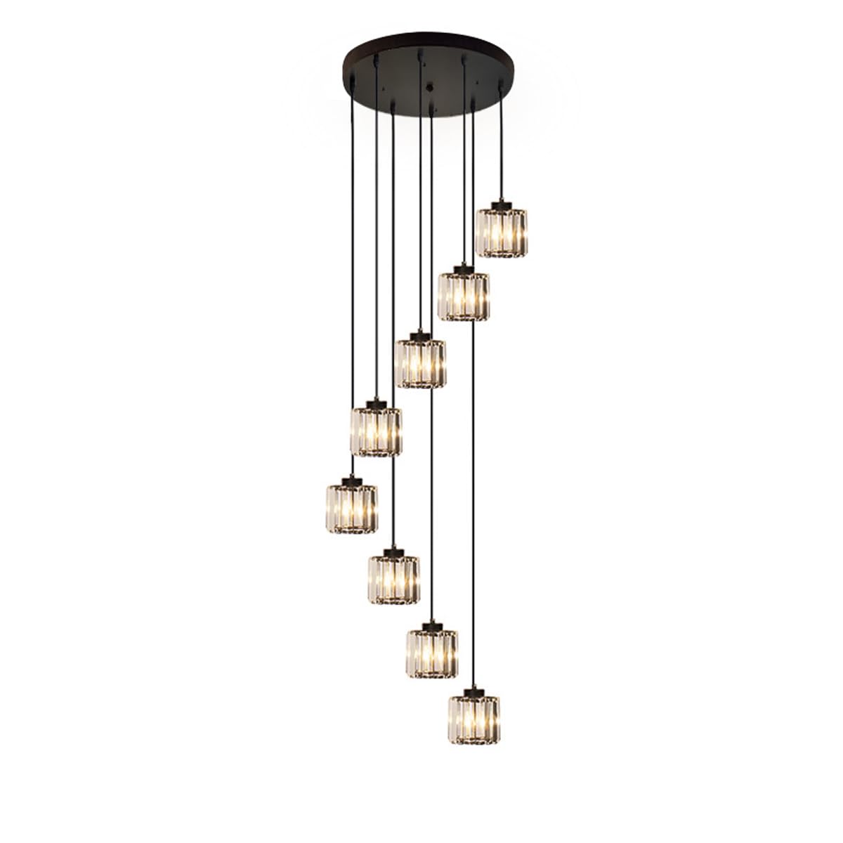 Nowoczesny luksusowy żyrandol LED - 8 czarno-złotych kryształowych lamp do salonu willi i dwupoziomowych schodów, kreatywny nastrojowy design oświetlenia (8 czarnych główek)