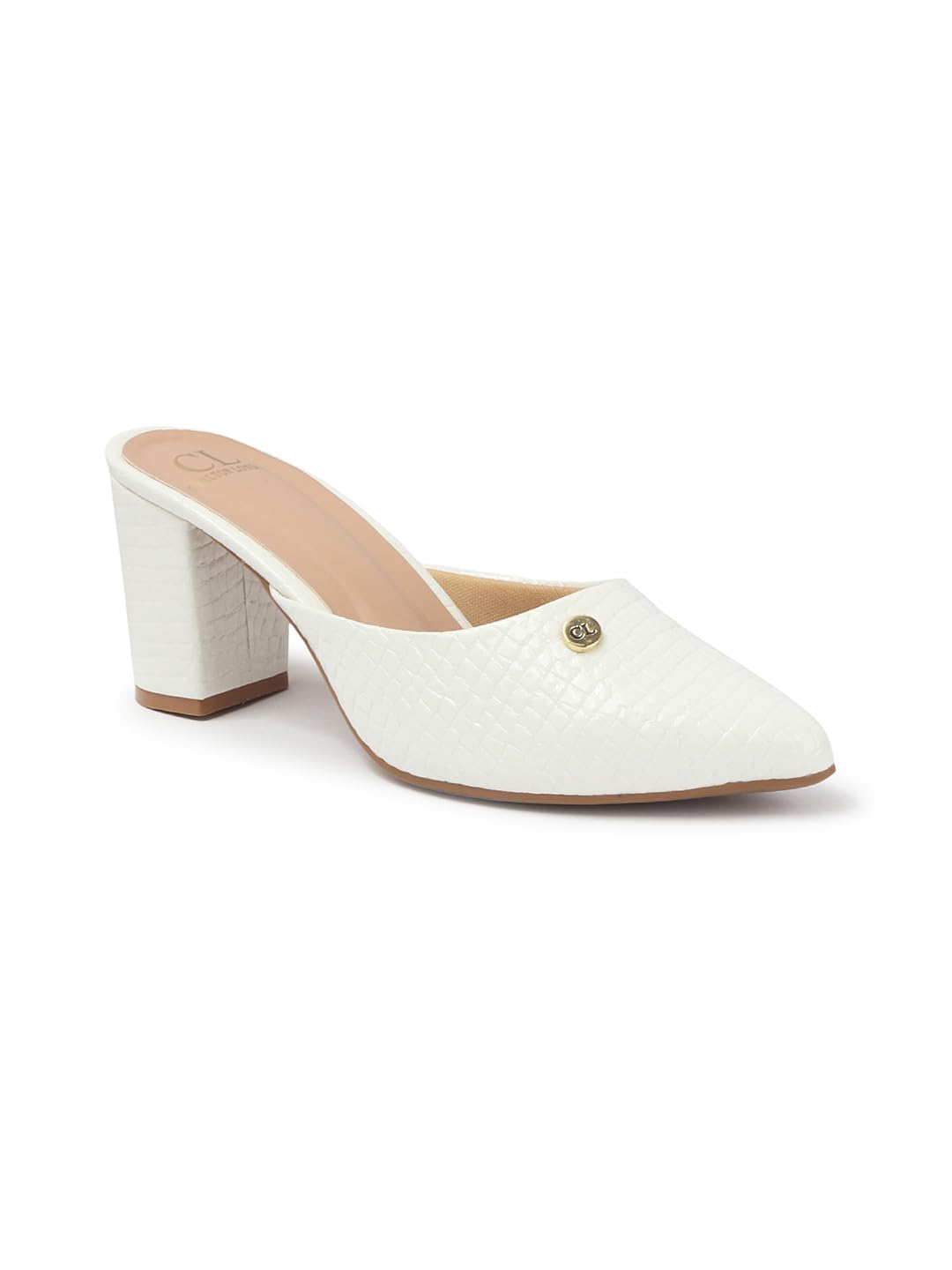 Women's Textured Pointed Toe Quilted Block Heel Mules-image-20
