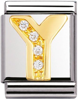 Original nomination big initial Y in rhinestones and 18K gold