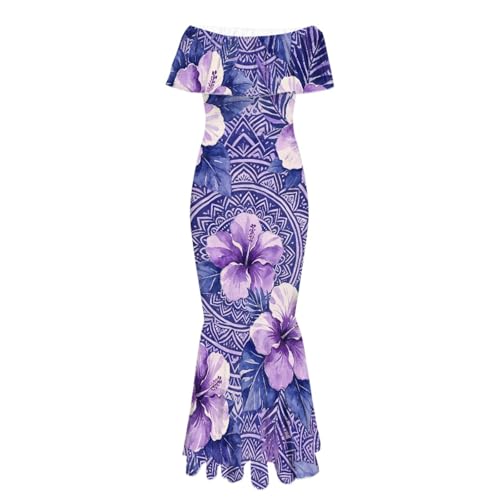 Image of Polynesian for Women S-7XL Off Shoulder Maxi Dress Hawaiian Summer Dresses
