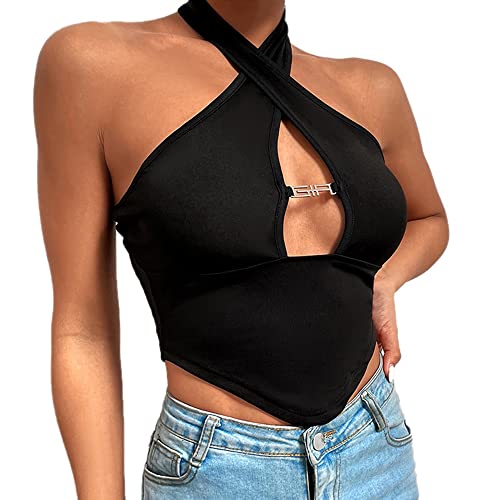 Damen Crisscross Crop Top Neckholder Ärmellose Tank Tops Sexy Bauchfrei...