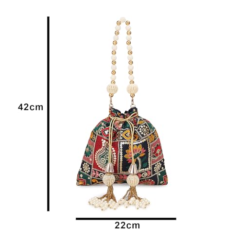 Image of LONGING TO BUY Indian Ethnic Pearls & Sequence Potli Bag for Women, Wedding Potli Bag and For Ethnic Wear