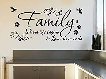 Family Wall Quote Where Life Begins & Love Never Ends Wall Sticker Vinyl Wall Art Quote Home Decal Dove Grey Small 57cm Wide x 27cm high