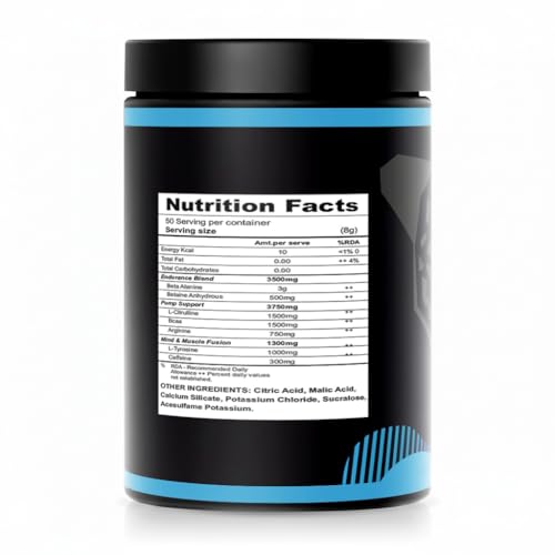 Image of Muscle Asylum F9 Pre-Workout - 50 Servings, 400gm (Blue Razz) | Boosts Energy & Endurance | Improves Focus