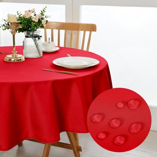 DWCN Christmas Decorative Round Tablecloth Red Table Cloth Wipe Clean Tablecloth Wipeable Tablecloths Round Table Cloth Waterproof Table Cloth Round 120cm Diameter - Image 2
