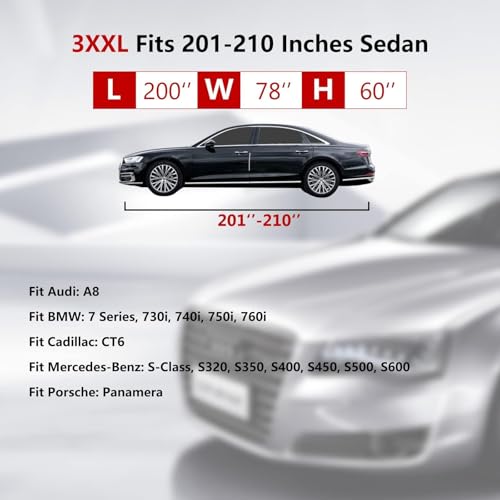 Image of Tecoom Waterproof All Weather Car Cover for Sedan (191 inch-200 inch), Cotton Backing Full Exterior Protection with Zipper Door, UV Sun Snow Wind Resistant, Indoor Outdoor Use
