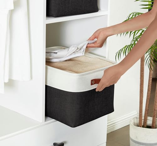 Image of DECOMOMO Foldable Storage Bin Collapsible Sturdy Cationic Fabric Storage Basket Cube W /Handles for Organizing Shelf Nursery Home Closet (Black and White, Large - 15 x 11 x 9.5-4 Pack)