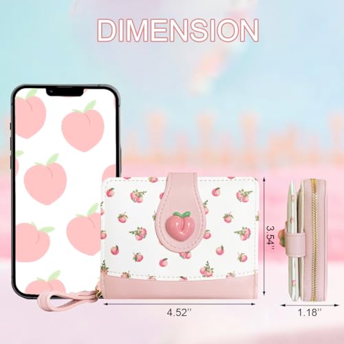 Image of Cute Print Wallet Blueberry Strawberry Cherry Wallet with Credit Card Slot Zipper Coin Pocket for Women Girls (PEACH)