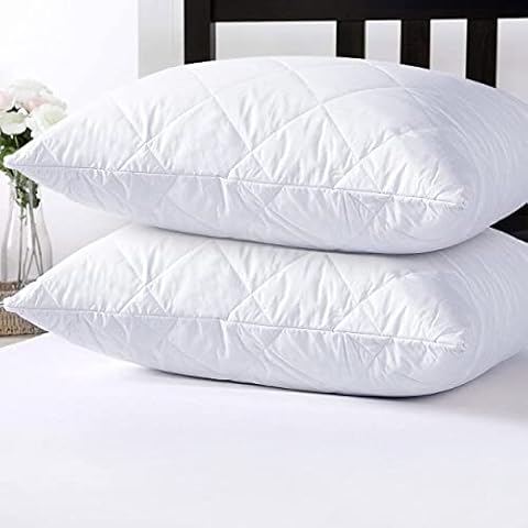 Imperial Rooms Pillows 2 Pack - Hotel Quality Standard Bed Pillow with Quilted Cover- Premium Hollow-Fiber Filled Soft Pillows for Stomach, Back and Side Sleeper, Down Alternative Luxury White Pillow Cover