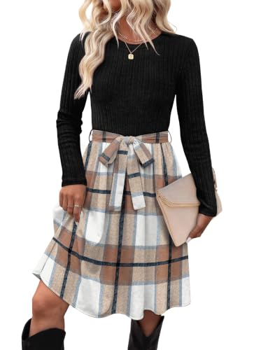 OFEEFAN Fall Dresses for Women Long Sleeve Sweater Dress with Pockets