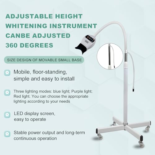 Image of Teeth Whitening Machine Professional Whitening Machine LED Light Mobile 36W Dental Teeth Whitening Bleaching Lamp Cold Light with Remote Control, Floor Stand Type (White)