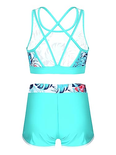 Kids Girls 2 Piece Tankini Set Crop Top with Shorts Swimsuit Tracksuit for Gymnastics/Sports/Dance/Swimming2