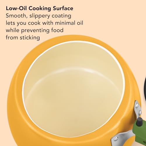 Image of Hawkins Cerenity 3L Pressure Cooker | Ceramic Coated | Contura Shape | Induction & Gas Compatible | Rice, Dal & Curries | ISI Certified | 5 Year Guarantee | Mustard Yellow (ICY30)