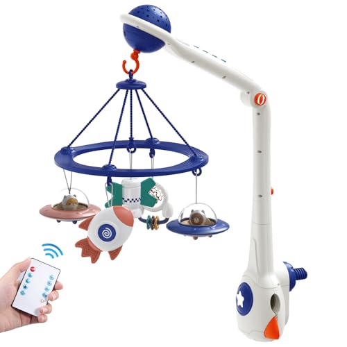 MUSICAL BABY PRODUCT Musical Baby Mobile, Space Themed Nursery Mobile with Light Projection, Rocket and Spaceship Teether Toys, Hanging Toy Mobile for Crib