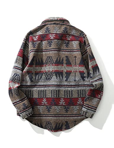 Image of FindThy Men's Brushed Flannel Shirts Ethnic Aztec Print Button Up Lapel Tribal Shirt Jacket Shacket