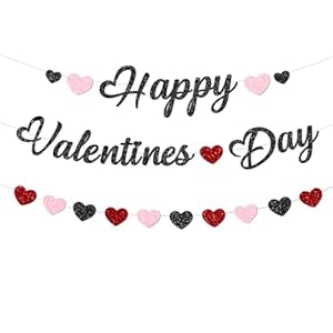 Glitter Happy Valentines Day Decorations Banner Red and Black Glittery Heart Valentine’s Day Garland Banner for Black Happy Valentine’s Day Party Valentines Wedding Anniversary Party Supplies