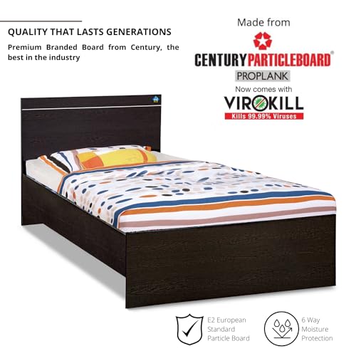 Image of DELITE KOM | 1 Year Warranty | Single Bed, Jazz Engineered Wood Bed Without Storage, Wooden Bed (77x37 Inches) | Installation Included | Color - Flowery Wenge | Good for Bedroom