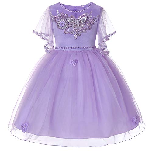 Robe de princesse violette pour fille en perles et pétales élégants