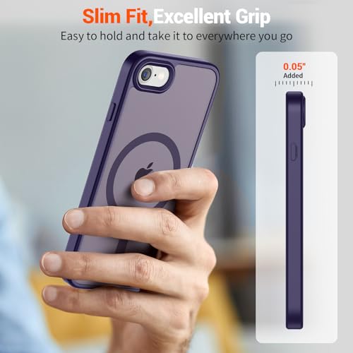 Image of SUPFINE Magnetic for iPhone SE Case 2022 (3rd) /2020 (2nd), iPhone 8 Case (Compatible with MagSafe) (Military Grade Drop Protection) Slim Translucent Matte Phone Case, Dark Purple
