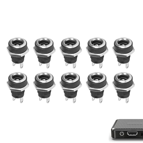 10 Piezas Conector Jack DC 5.5 * 2.1 mm Hembra, Enchufe Receptáculo DC de 2 Pines, Adaptador Roscado Hembra, Enchufe de Reemplazo para Carga, 30V, para Equipos Electrónicos y Audio Negro