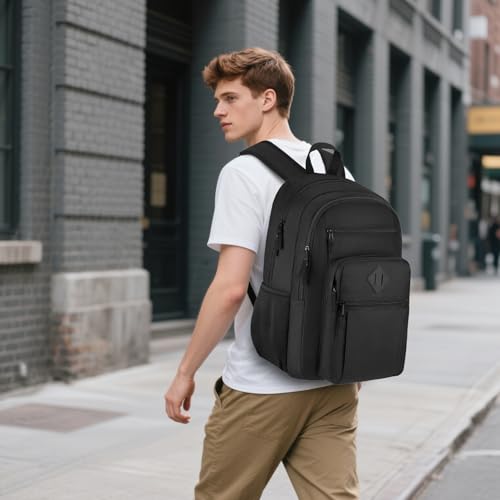 Image of ZUBOND Unisex Black Backpack for School, Lightweight Boys Girls Backpack Fits 17.3 Inch Notebook, Water Bottle Pocket - Ideal for Teens, College Students, Adults