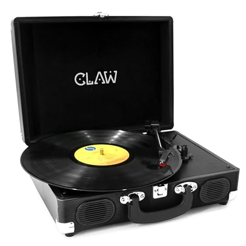 Image of Claw Stag Portable Vinyl Record Player Turntable with Built-in Stereo Speakers, Volume Control Knob, AUX Input and RCA Output, 78 RPM Speed, High Qualiy Diamond Stylus and Headphone Jack (Black)