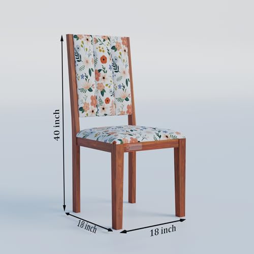 Image of DRIFTINGWOOD Tiya Solidwood Dining Table 4 Seater with Floral Design Cushions | Four Seater Dinning Table with 4 Chairs for Home | Rosewood, Honey Finish, Self Assembly(DIY)