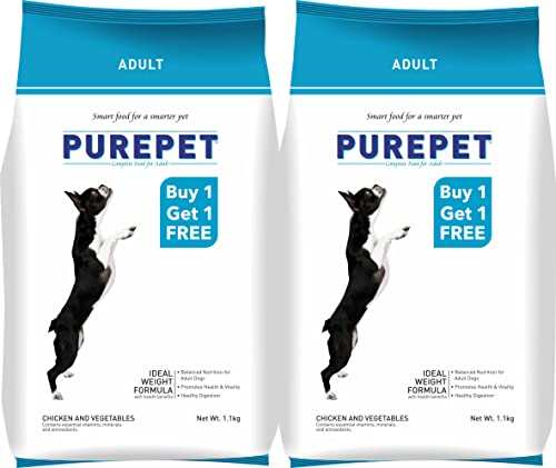 Image of PUREPET Chicken And Vegetable Adult Dry Dog Food, 1.1Kg (Buy 1 Get 1 Free), 1 Count