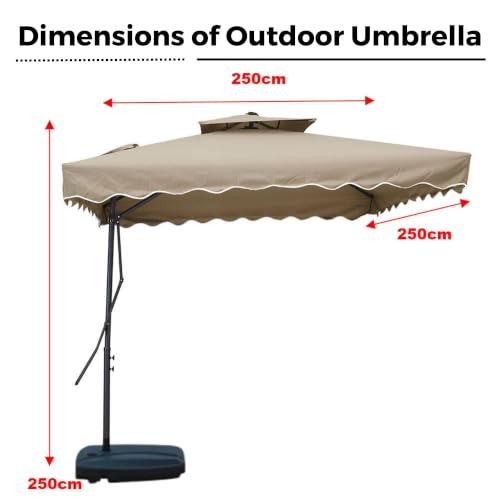 Image of THESHELTERS Side Pole Square (250x250cm) Outdoor Garden Umbrella with Movable 60KG Water Base Stand for Patio, Terrace, Cafe and Balcony | Waterproof Big Size Outdoor Umbrella