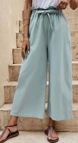 Women's Wide Leg Linen Pants High Waisted Belted Flowy Palazzo Pants Lounge Work Trousers2