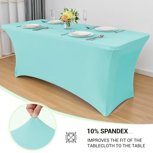 Obstal 6ft Stretch Spandex Table Cover for Standard Folding Tables - Universal Rectangular Fitted Tablecloth Protector for Wedding, Banquet and Party, 72L x 30W x 30H Inches, Blue, 2pc by Obstal - Used condition - Image 2