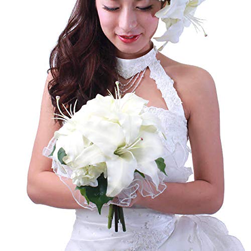 カサブランカ(百合)ブーケ 選べる3タイプ ユリ 結婚式 ウェディング 造花 写真撮り お色直し ブライダル ブーケトス (A.クラッチ)のサムネイル