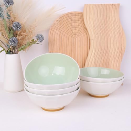 QUANSHANGJU Set of 6 Large Pasta Bowls 29 oz, Green Porcelain 7 inch, Microwave Oven Dishwasher Safe Scratch Resistant by QUANSHANGJU - Image 8