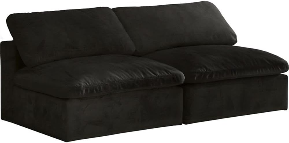 BOWERY HILL Contemporary Modular Armless Loveseat, Black Velvet Upholstery, Fiber-Filled Cushions, 78" W x 32" D x 18.5" H, Cloud-Like Comfort, Attachment Latch Design, Sofa for Living Room