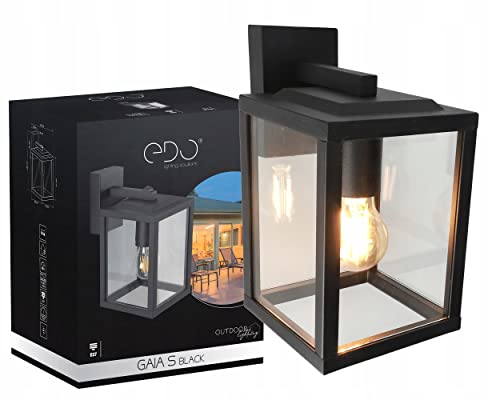 EDO, Applique Murale Extérieure GAIA S, Éclairage D’Extérieur en Aluminium Noir et Verre Transparent IP44, applique murale avec douille E27, max. 1x40 Watt, lampe d'entrée pour ampoules LED, EDO777370