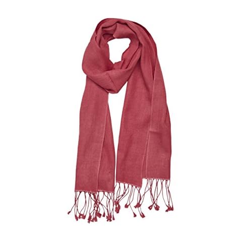 Cashmere Boutique Women Pashmina Scarf for Daily Wear, Wedding, Evening Party, and Winter Warm - 70% Cashmere and 30% Silk - Raspberry Pink, 12" x 60" Cover