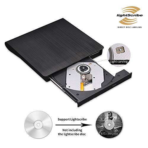 Image of External CD /DVD Drive, USB 3.0 Type-C Lightscribe External CD /DVD Burner, Ultra-Slim Portable Optical Disk Drive, CD DVD + /-RW ROM Reader Writer for PC Laptop Desktop MacBook Mac Windows 7 /8 /10 Linux
