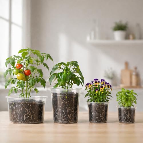 STONESTAR 12 Pack Clear Nursery Pots for Plants with Drainage Holes, 4/6/8/10 Inch Thick Plastic Plant Pots, Transparent Seedling Pots for Repotting, Orchids, Succulents, Indoor Outdoor Gardening