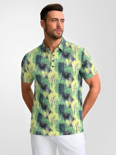 Image of Alex Vando Mens Golf Shirts Short Sleeve Breeze Quick-Dry Print Polo Shirt