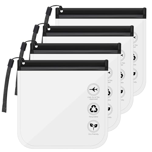 KOOSREEL Clear Travel Toiletries Bag, 4 Pack 20 x 20cm Airport Liquid Bags TSA Approved Toiletry Bag, Travel Essentials PVC Waterproof Cosmetic Clear Makeup Bag for Women and Men