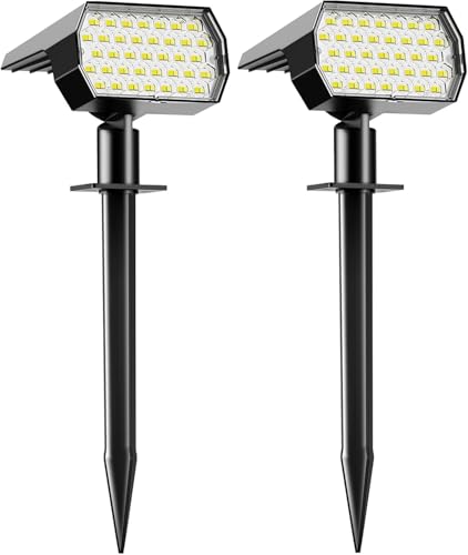 Solar Spot Lights Outdoor Waterproof, 3 Modes Landscape Spotlights, Dusk to Dawn Solar Powered Flood Wall Lights for Outside, Solar Garden Lights for Yard Porch-2PACK