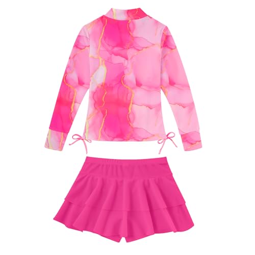 Image of Vogseek 3-12T Girls Rash Guard 2 Pieces Bathing Suit Long Sleeve Swimsuit Swimming Skirt with Shorts Swimwear