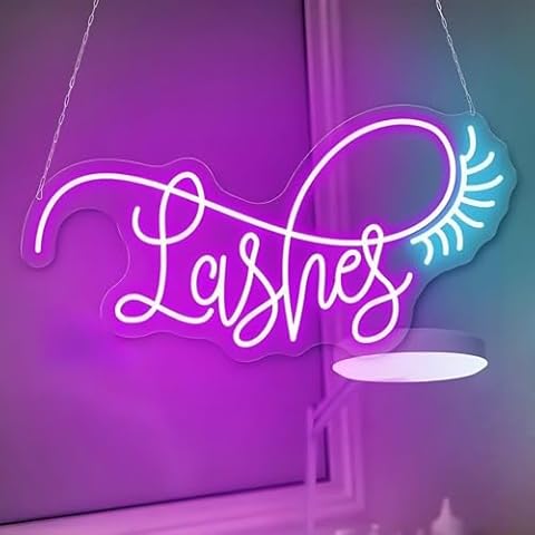 mllusxg Eyelashes Neon Sign - Custom Color Decor for Lash Studio & Party, Dimmable USB - Powered LED Sign Cover