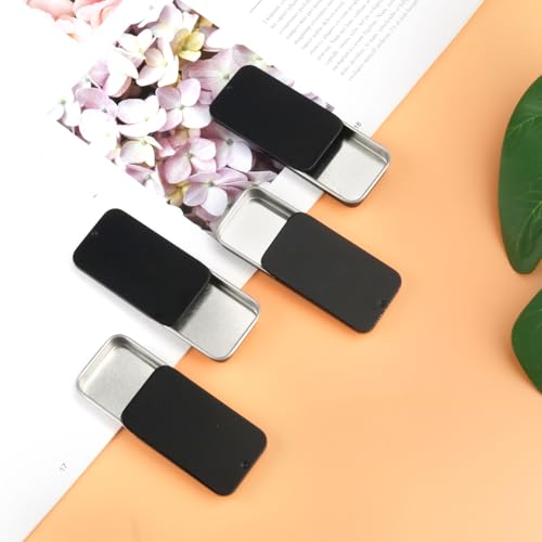 Image of Cositina 20 Pack Metal Slide Top Tin Containers Rectangular Small Tin Containers for Lip Balm Crafts Candies Jewelry Pills Storage - Black
