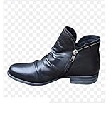 ❤ Sohle: Gummi Frauen Stiefel 2020 Ankle Boots aus Leder Flache Schuhe Herbst-Winter-Schnee-Aufladungen Rundkopf Zipper Punk Stiefel Damenschuhe,Schwarz,40