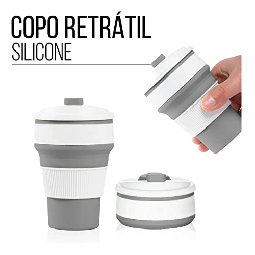 Copo Silicone Retrátil Dobrável Portátil Com Tampa Reutilizável Ecológico 350ml